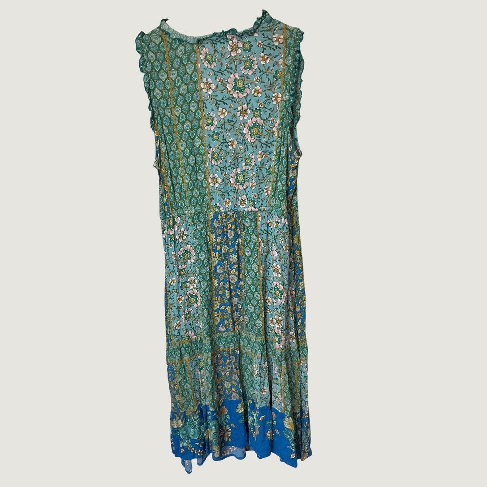 Knox Rose Blue Green Floral Patchwork Maxi Dress Sleeveless Tassel Waist Medium - Picture 3 of 7